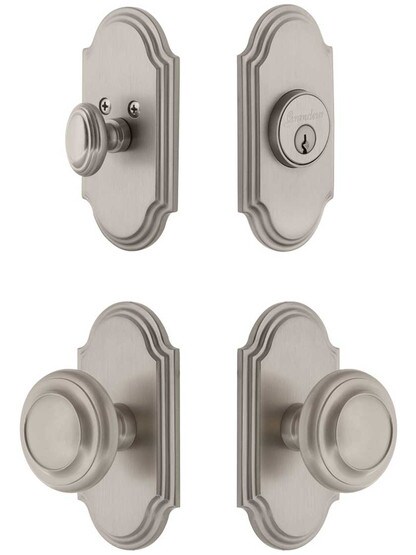 Grandeur Arc Entry Door Set, Keyed Alike with Circulair Knobs in Satin Nickel.